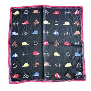 Polo Ralph Lauren Vintage Equestrian Horse Riding 100% Silk Black Scarf 21”x22”
